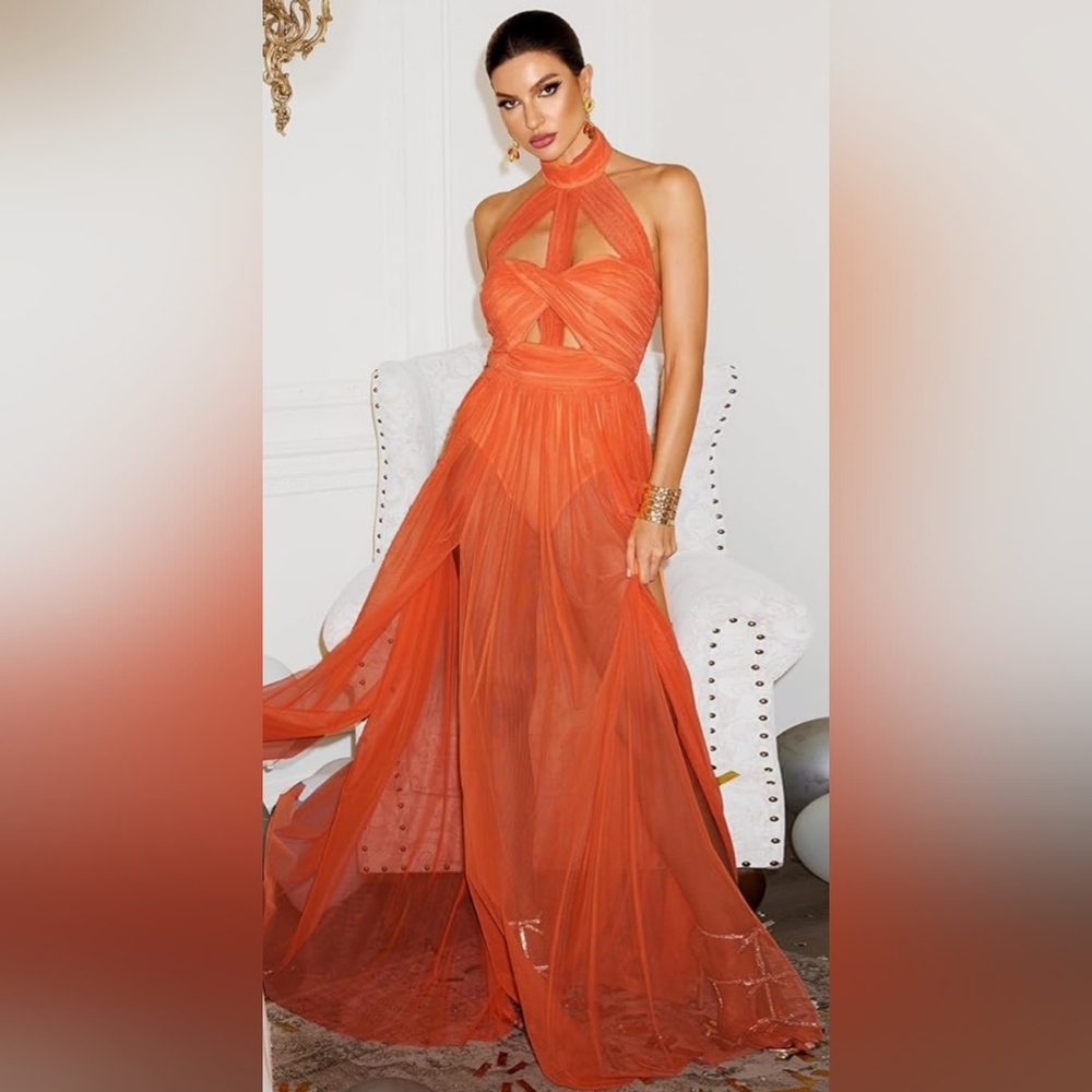 NWT Bella Barnett Orange Backless Maxi Dress